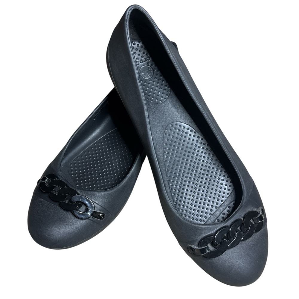 CROCS Gianna Chain Link Rubber Comfort Work Flats Black Women's Size 9